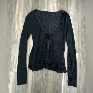 Black Long Sleeve Top with Ruffle Detail